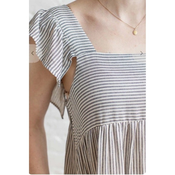 MIOU MUSE Navy Striped Gauze Maxi Dress Sleeveless Medium NWT - Picture 2 of 8